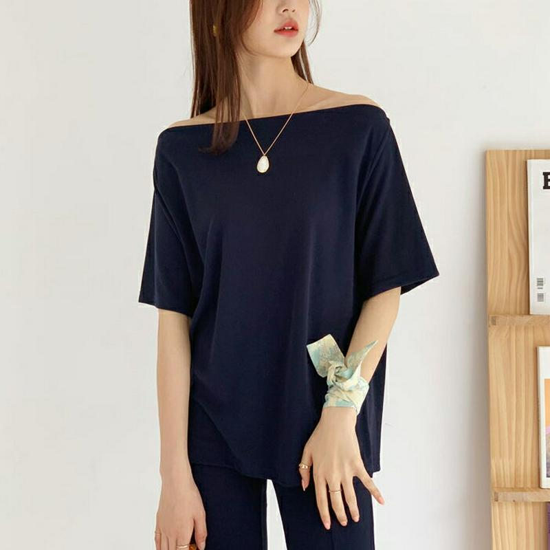 ボートネックTシャツ&パンツSET・全3色・t55993 レディース 【pt】【セットアップ トップス Tシャツ 半袖 ハーフス