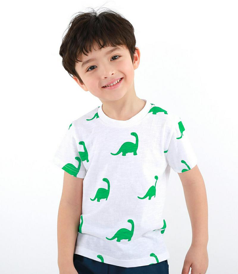 ダイナソープリントTシャツ・p001457 キッズ【3~8才】【tops】【トップス Tシャツ 半袖 恐竜 ダイナソー 総柄 カ