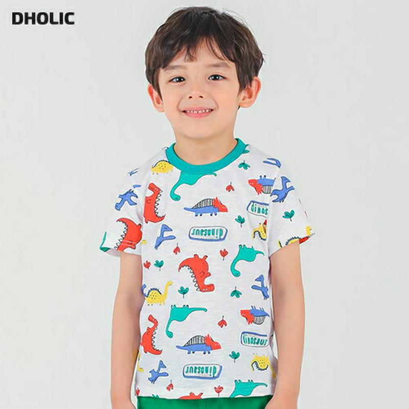 半袖ダイナソーTシャツ・p001458 キッズ【3~8才】【tops】【トップス Tシャツ 恐竜 ダイナソー 総柄 ポップ カラフル カジュアル 女の子 男の子 子供 こども 子供服 こども服】【KIDS】