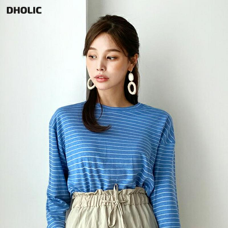 リネンボーダーTシャツ・全5色・t62066 レディース【tops】【トップス Tシャツ 長袖 ロンT ボーダー 柄 リネン り