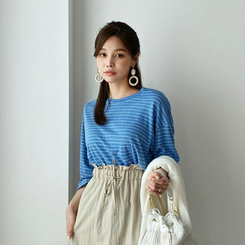 リネンボーダーTシャツ・全5色・t62066 レディース【tops】【トップス Tシャツ 長袖 ロンT ボーダー 柄 リネン り