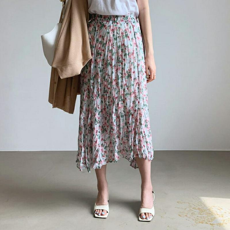 花柄リンクルスカート・全3色・b62075 レディース【sk】【スカート ロング ロングスカート 花柄 フラワー リンクル リン