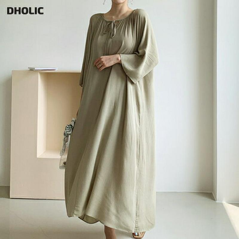 リボンラグランワンピース・全2色・t62070 レディース【ops】【ワンピース ロング ロングワンピース 七分丈 七分袖 7分