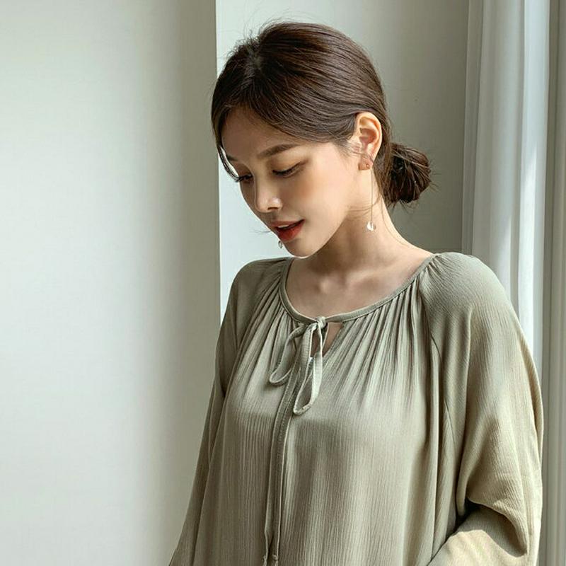 リボンラグランワンピース・全2色・t62070 レディース【ops】【ワンピース ロング ロングワンピース 七分丈 七分袖 7分