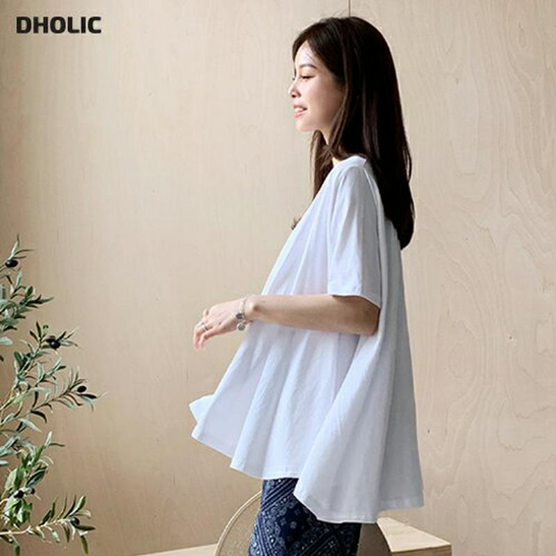 フレア半袖Tシャツ・全3色・b62064 レディース【tops】 韓国ファッション トップス Tシャツ 半袖 ハーフスリーブ フレア フレアトップス 大人 カジュアル ラフ お腹カバー 春 夏 ハイホリHIHOLLI