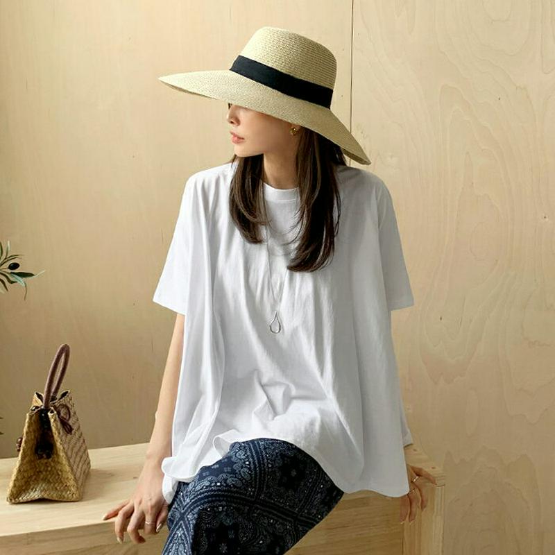 フレア半袖Tシャツ・全3色・b62064 レディース【tops】 韓国ファッション トップス Tシャツ 半袖 ハーフスリーブ フレア フレアトップス 大人 カジュアル ラフ お腹カバー 春 夏 ハイホリHIHOLLI