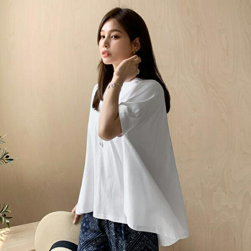 フレア半袖Tシャツ・全3色・b62064 レディース【tops】 韓国ファッション トップス Tシャツ 半袖 ハーフスリーブ フレア フレアトップス 大人 カジュアル ラフ お腹カバー 春 夏 ハイホリHIHOLLI