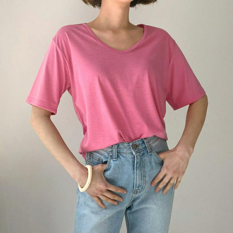 UネックTシャツ・全5色・59127 レディース 【tops】【トップス Tシャツ カットソー Uネック 半袖 ハーフスリーブ 