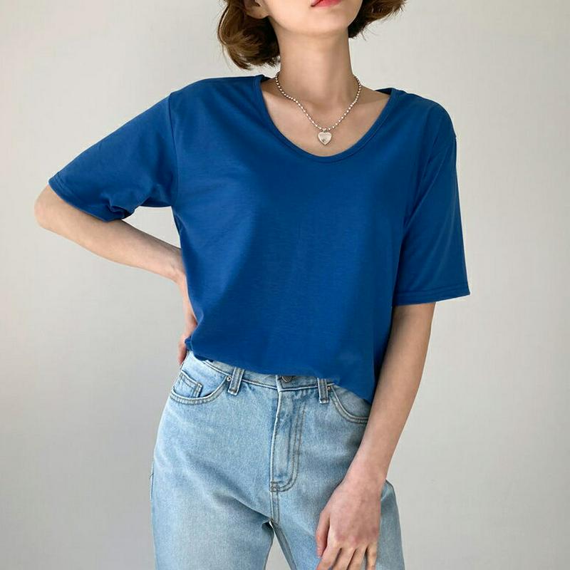 UネックTシャツ・全5色・59127 レディース 【tops】【トップス Tシャツ カットソー Uネック 半袖 ハーフスリーブ 
