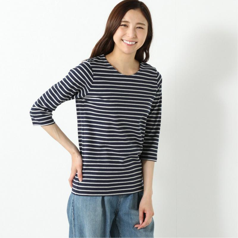 プレミアムコットン７分袖Ｔシャツ【無地・ボーダー】