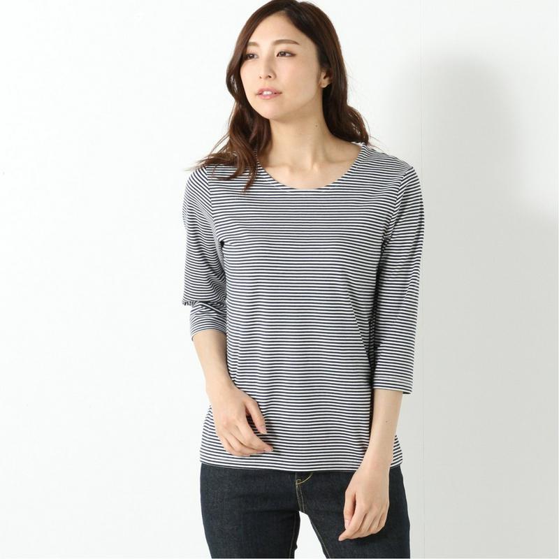 プレミアムコットン７分袖Ｔシャツ【無地・ボーダー】