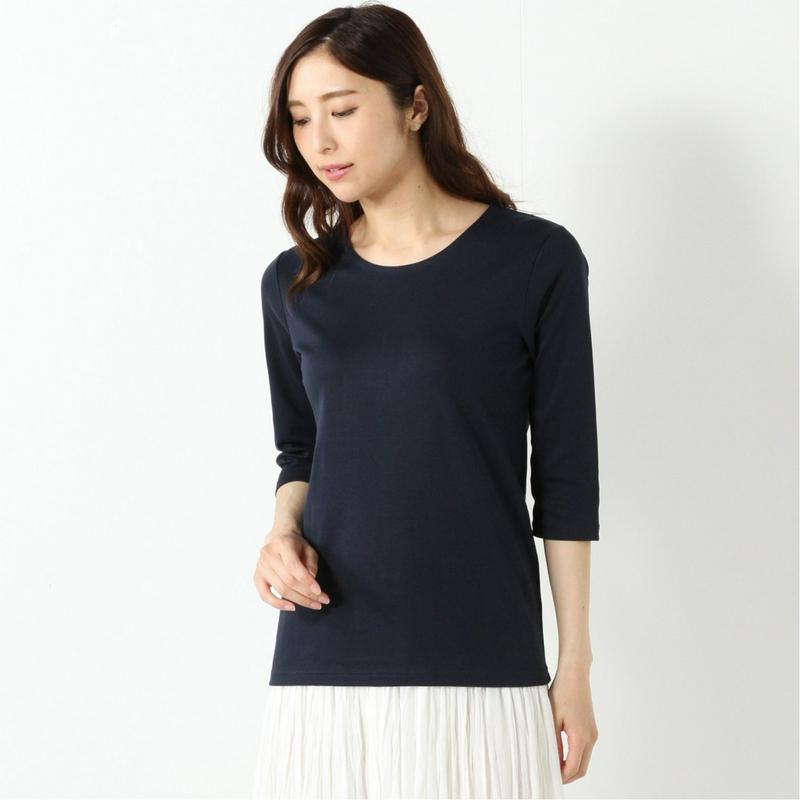 プレミアムコットン７分袖Ｔシャツ【無地・ボーダー】