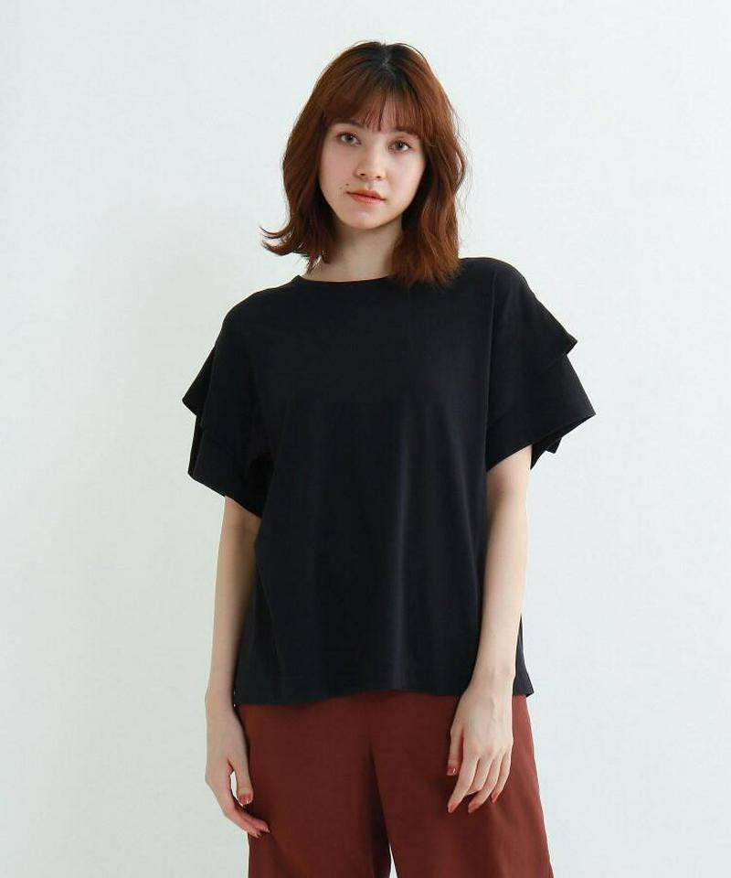 【ウォッシャブル】レイヤードスリーブコットンTシャツ