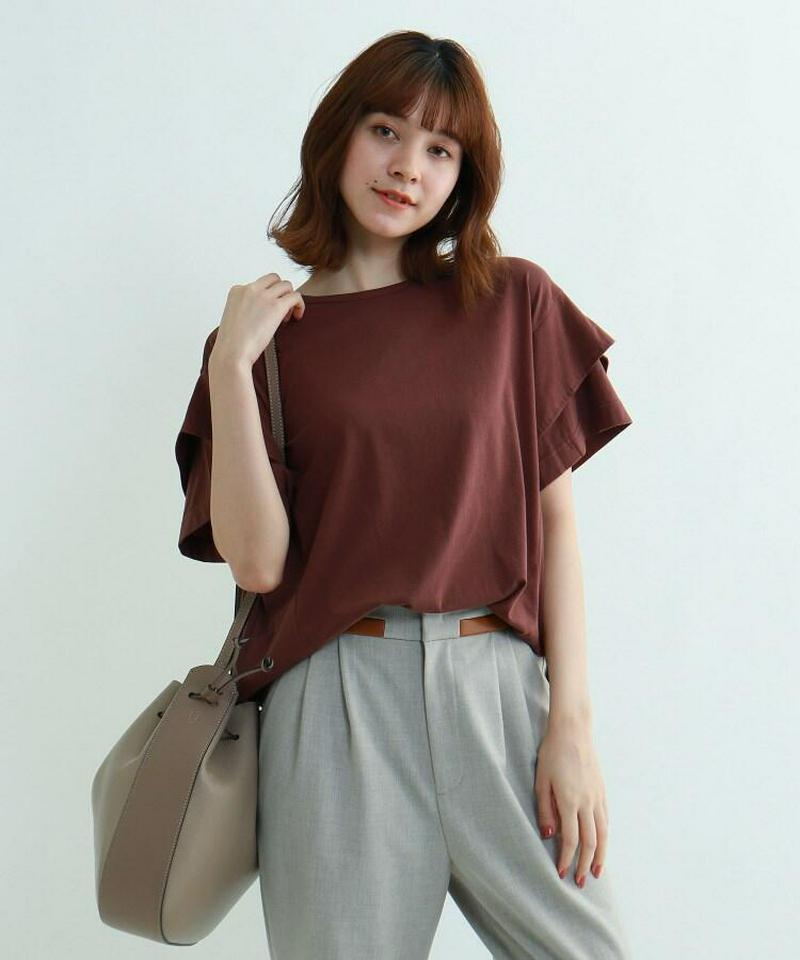 【ウォッシャブル】レイヤードスリーブコットンTシャツ