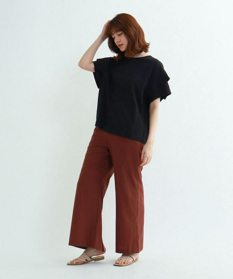 【ウォッシャブル】レイヤードスリーブコットンTシャツ