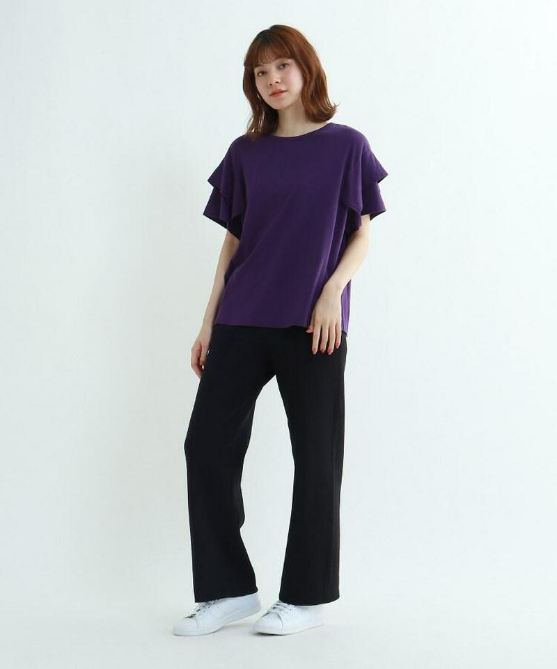 【ウォッシャブル】レイヤードスリーブコットンTシャツ