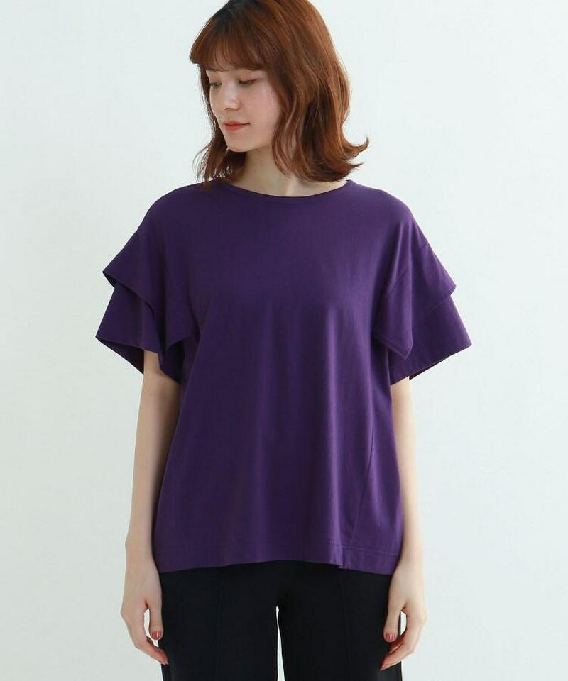 【ウォッシャブル】レイヤードスリーブコットンTシャツ