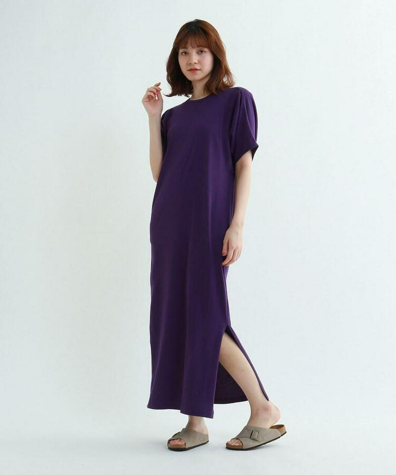 【ウォッシャブル】袖コンシャスTシャツロングワンピース