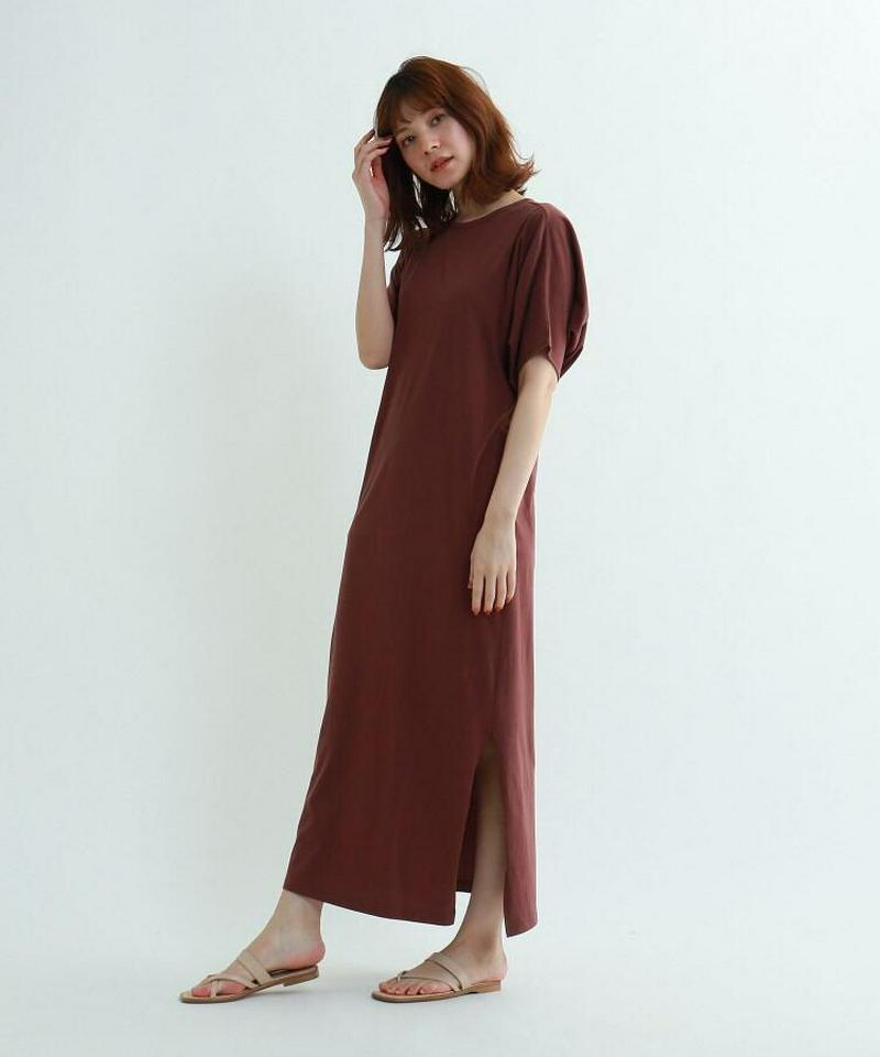 【ウォッシャブル】袖コンシャスTシャツロングワンピース