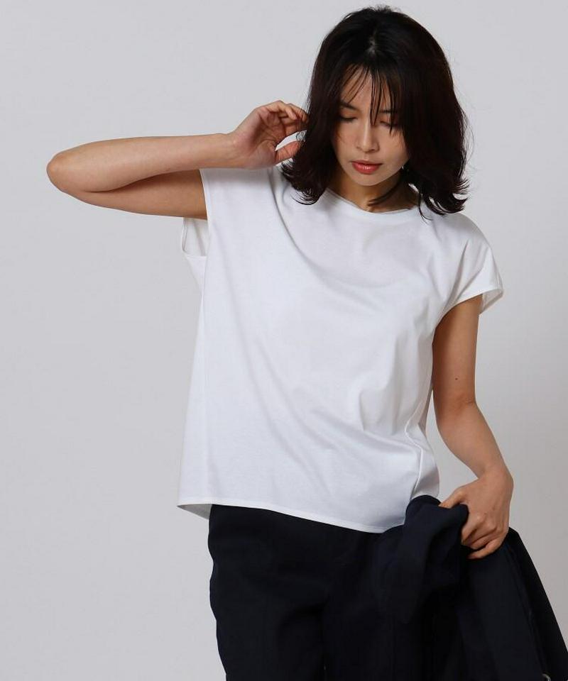 【洗える】バックレース チュールネックTシャツ