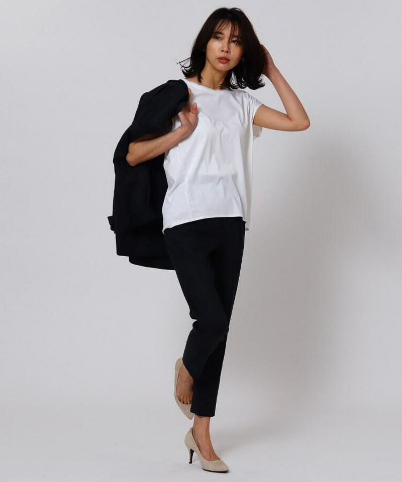 【洗える】バックレース チュールネックTシャツ