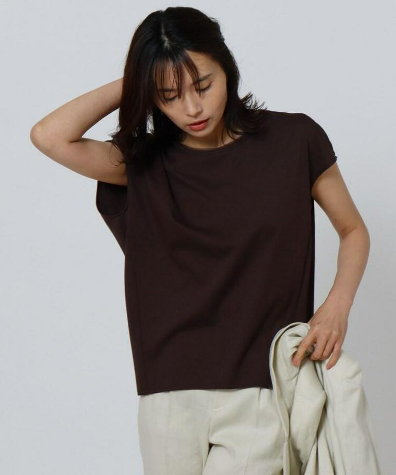 【洗える】バックレース チュールネックTシャツ