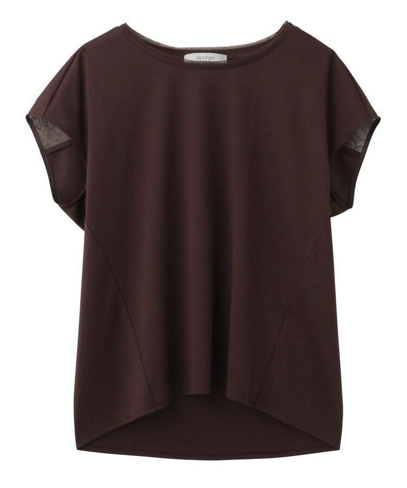 【洗える】バックレース チュールネックTシャツ