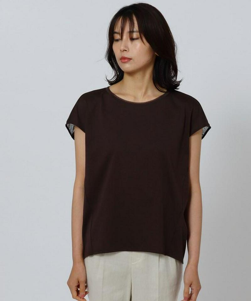 【洗える】バックレース チュールネックTシャツ