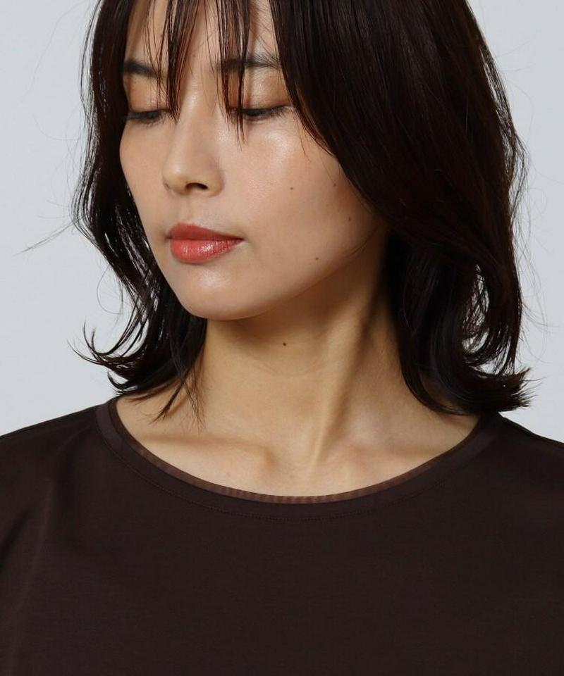 【洗える】バックレース チュールネックTシャツ