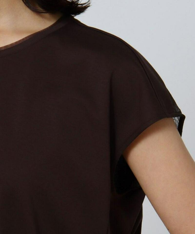 【洗える】バックレース チュールネックTシャツ