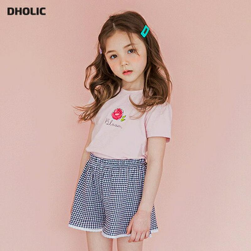 フラワーTシャツ&チェックパンツSET(ピンク/ブラック)・p001905 キッズ【3~8才】【set】【セット set トップ