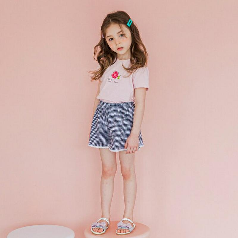 フラワーTシャツ&チェックパンツSET(ピンク/ブラック)・p001905 キッズ【3~8才】【set】【セット set トップ
