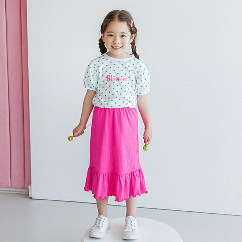 ドットTシャツ&ロングスカートSET(グリーンピンク)・p001991 キッズ【3~8才】【set】【セット set トップス 