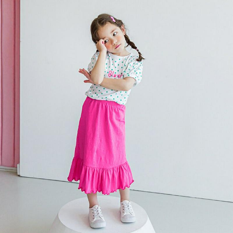 ドットTシャツ&ロングスカートSET(グリーンピンク)・p001991 キッズ【3~8才】【set】【セット set トップス 