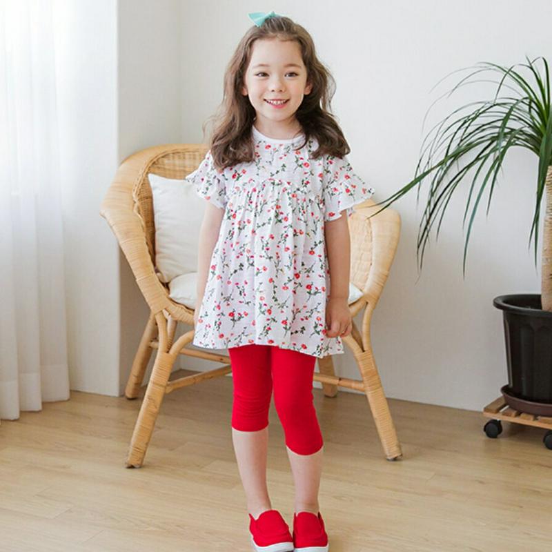 パターンフレアTシャツ&レギンスSET(ホワイト/レッド) p001936 キッズ 【3~8才】【SET】【韓国 ファッション 