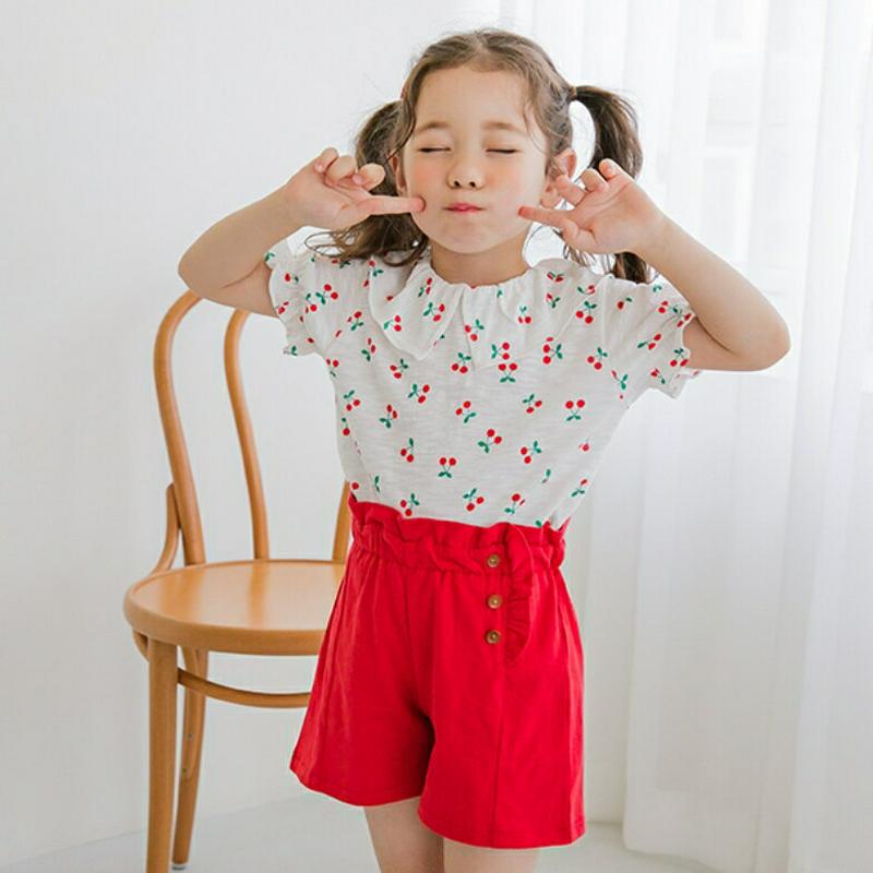 チェリー柄Tシャツ&パンツSET(レッド) p001937 キッズ 【3~8才】【SET】【韓国 ファッション セット Tシャツ