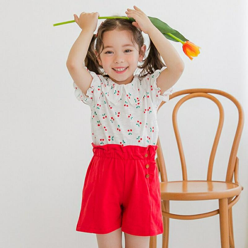 チェリー柄Tシャツ&パンツSET(レッド) p001937 キッズ 【3~8才】【SET】【韓国 ファッション セット Tシャツ