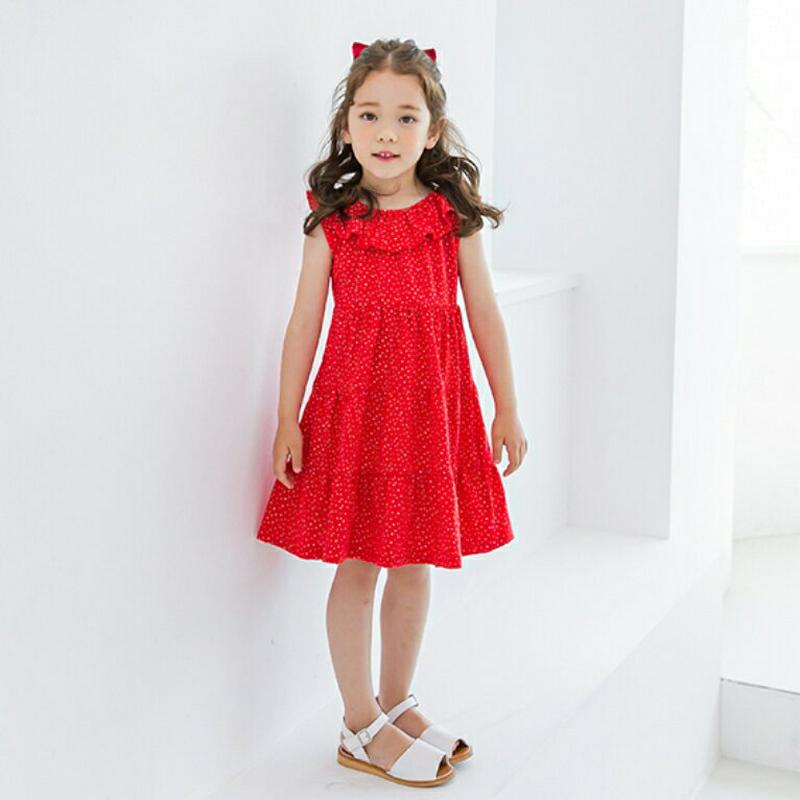 ドットティアードワンピース(レッド) p001994 キッズ 【3~8才】【ops】【韓国 ファッション ワンピース フレアワン