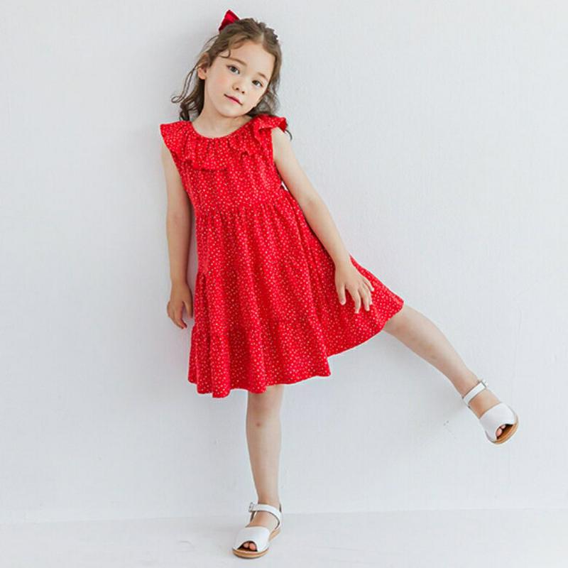 ドットティアードワンピース(レッド) p001994 キッズ 【3~8才】【ops】【韓国 ファッション ワンピース フレアワン