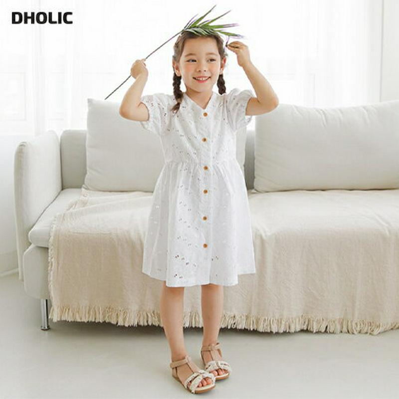 パンチングVネックワンピース(ホワイト) p001912 キッズ 【3~8才】【ops】【韓国 ファッション ワンピース フレア