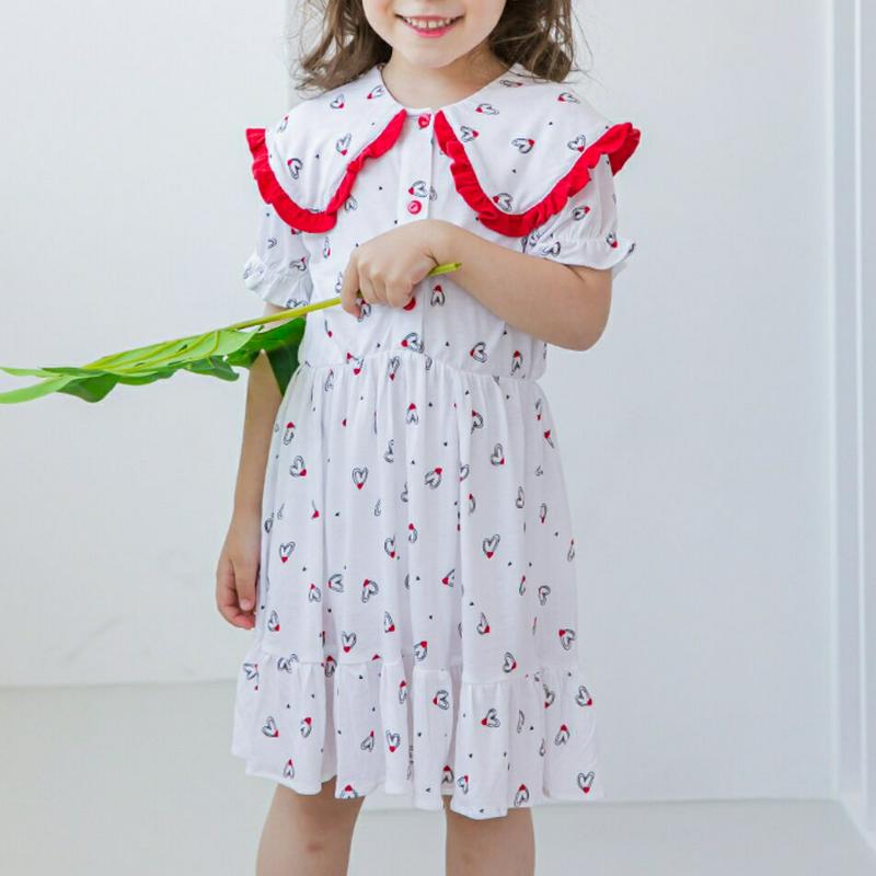 ハート柄フリルカラーワンピース(ホワイト) p001996 キッズ 【3~8才】【ops】【韓国 ファッション ワンピース フレ