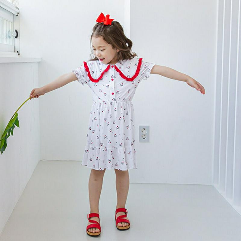 ハート柄フリルカラーワンピース(ホワイト) p001996 キッズ 【3~8才】【ops】【韓国 ファッション ワンピース フレ