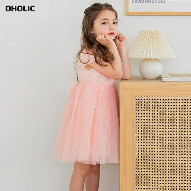 バックリボンチュールワンピース(ピンク) p001831 キッズ 【3~8才】【ops】【韓国 ファッション ワンピース フレア