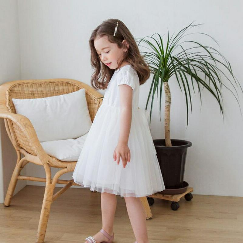 バックリボンチュールワンピース(ホワイト) p001878 キッズ 【3~8才】【ops】【韓国 ファッション ワンピース フレ