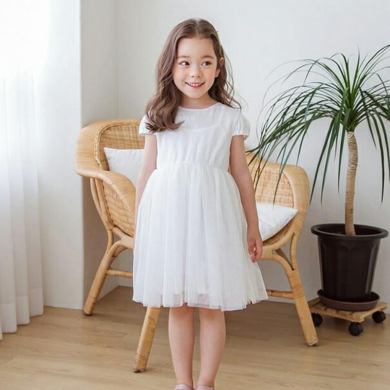 バックリボンチュールワンピース(ホワイト) p001878 キッズ 【3~8才】【ops】【韓国 ファッション ワンピース フレ