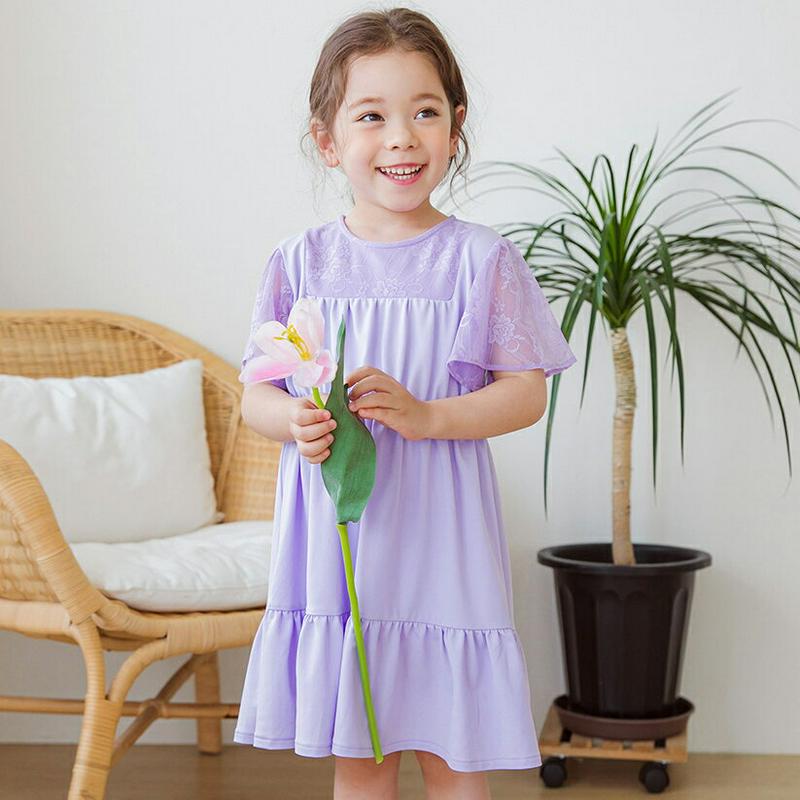 袖レースティアードワンピース(ライラック) p001866 キッズ 【3~8才】【ops】【韓国 ファッション ワンピース フレ