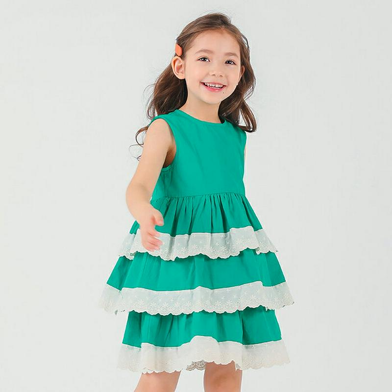 レースティアードワンピース p002061 キッズ 【3~8才】【ops】【韓国 ファッション ワンピース フレアワンピース Aライン フレア ティアード ラウンドネック ノースリーブ スリーブレス レース 子供 学生服 ジュニア服 ジュニア 春 夏】【KIDS】