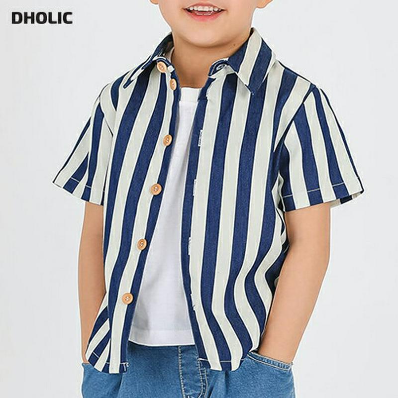 ストライプ半袖シャツ p002066 キッズ 【3~8才】【bl】【韓国 ファッション トップス シャツ カラー 襟 半袖 ハーフスリーブ ボタン ストライプ 子供 学生服 ジュニア服 ジュニア 春 夏】【KIDS】