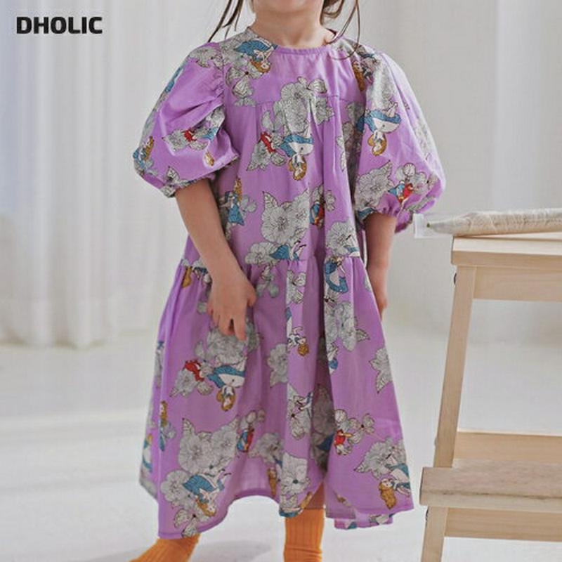 バルーンスリーブワンピース p001603 キッズ 【3~8才】【ops】【ワンピース フレアワンピース Aライン フレア 半袖 ハーフスリーブ ラウンドネック パンチング パターン 柄 お姫様 コットン100 子供 学生服 ジュニア服 ジュニア 春 夏】【KIDS】