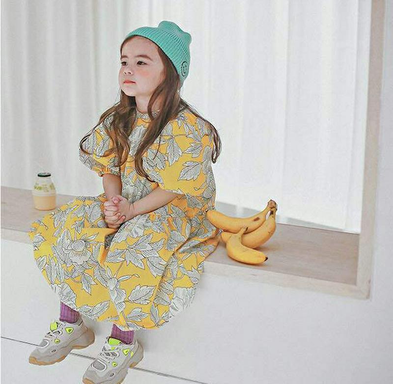 リーフパターンパフワンピース p001615 キッズ 【3~8才】【ops】【ワンピース フレアワンピース Aライン フレア 半袖 ハーフスリーブ ラウンドネック パンチング パターン 柄 お姫様 コットン100 子供 学生服 ジュニア服 ジュニア 春 夏】【KIDS】